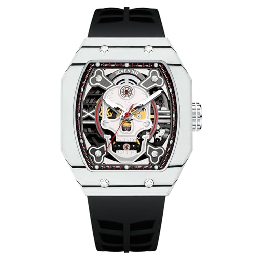 SEVEN XII 腕時計メンズ 機械式 自動巻き スケルトン時計 炭素繊維ケース メンズ 樽型 トノー型 夜光文字盤 防水 高級 紳士腕時計人気 (パンダ)